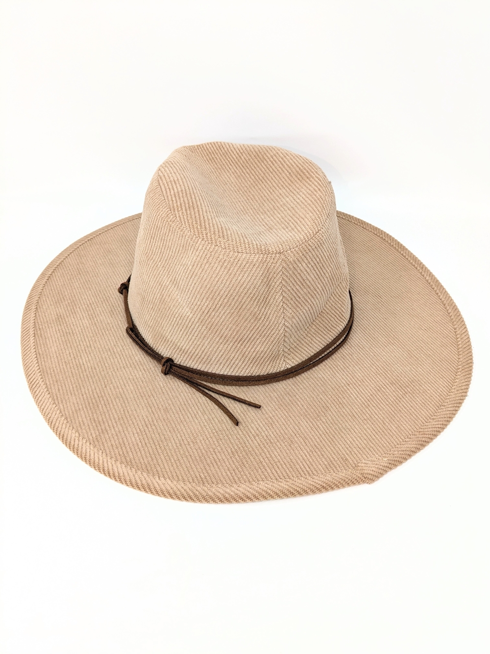 Wide Brim Tan Corduroy Hat with Brown Band